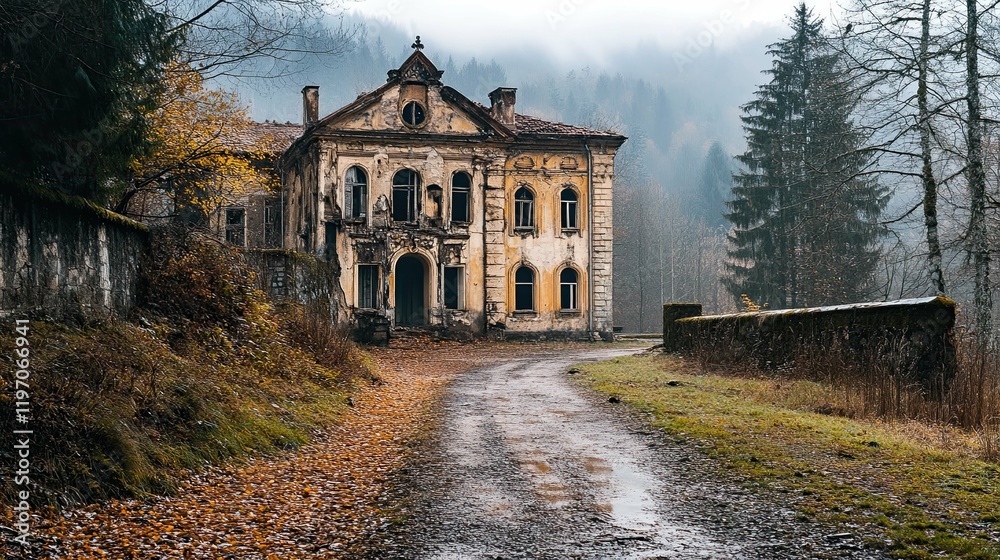 Obraz premium Abandoned monastery in the forest