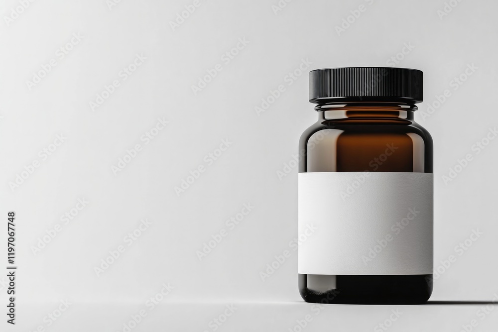 Dark glass bottle sits on minimalist surface, showcasing its bla Dark glass bottle sits on minimalist surface, showcasing its bla