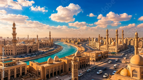 stunning panorama of Baghdad capital of Iraq, sunny day photo