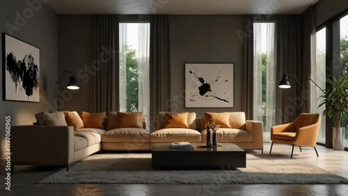 Wallpaper Mural modern living room with painting and sofa Torontodigital.ca