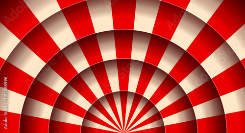 Striped line curtains on paper cut circus stage or funfair carnival scene, vector background. Circus stage or kids entertainment theater scene in papercut cutout layers with red white stripe pattern