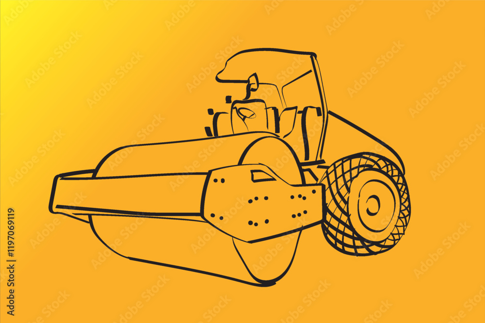 Drawing outline wireframe illustration of Soil compactor Drawing outline wireframe illustration of Soil compactor