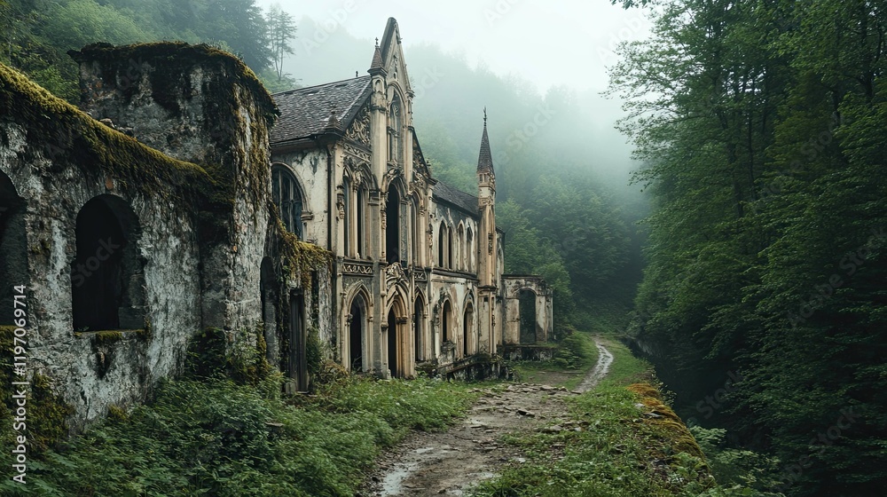 Obraz premium Abandoned monastery in the forest