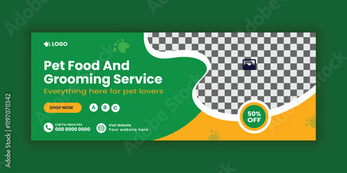 Pet care Facebook cover banner design template or animal healthcare web banner