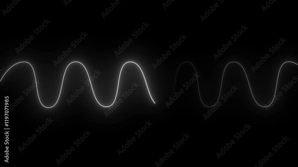 Glowing neon lines moving animation. Abstract geometric neon background, colorful glowing wavy line moves from left to right. 