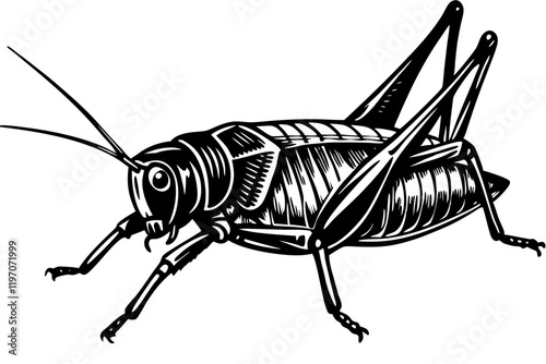 A closeup shot of a green cricket with a white background vector art illustration