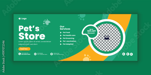 Pet care Facebook cover banner design template or animal healthcare web banner
