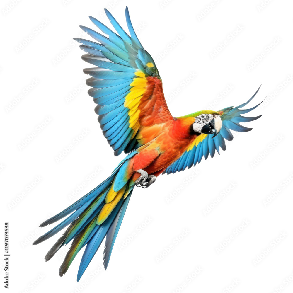 Obraz premium flying colorful parrot isolated on white or transparent png