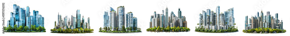 Fototapeta premium Modern city png cut out element set, transparent background