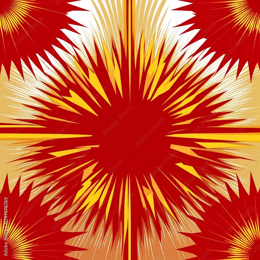 Obraz premium Bold red and yellow sunbursts forming radiant and energetic borders in red sunburst border frame pattern background