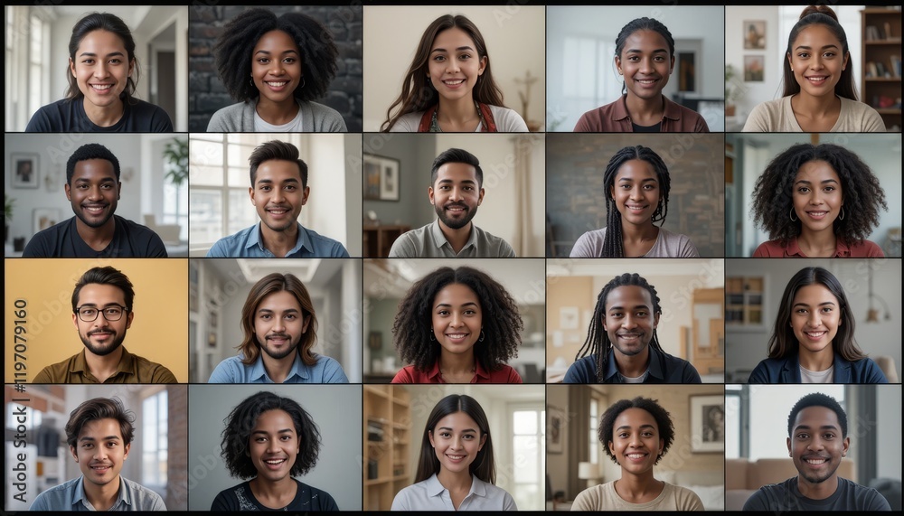 Virtual Business Meeting with Diverse Team Members on Video Call Virtual Business Meeting with Diverse Team Members on Video Call