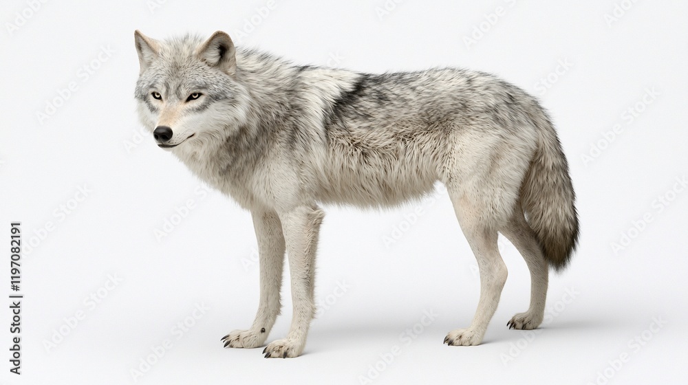 Fototapeta premium Gray wolf standing on white background.