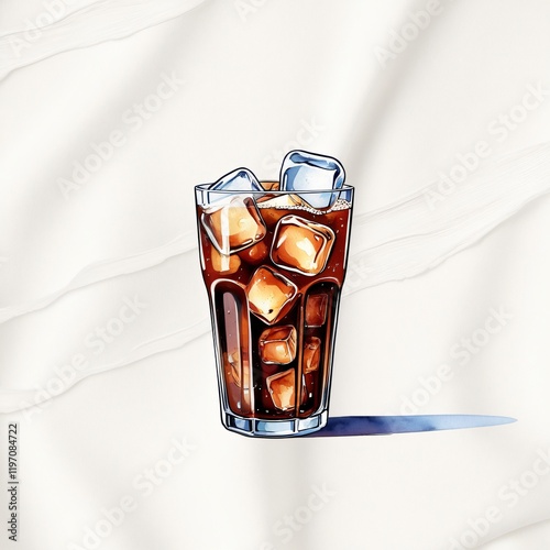 A watercolor glass of cola drink on white