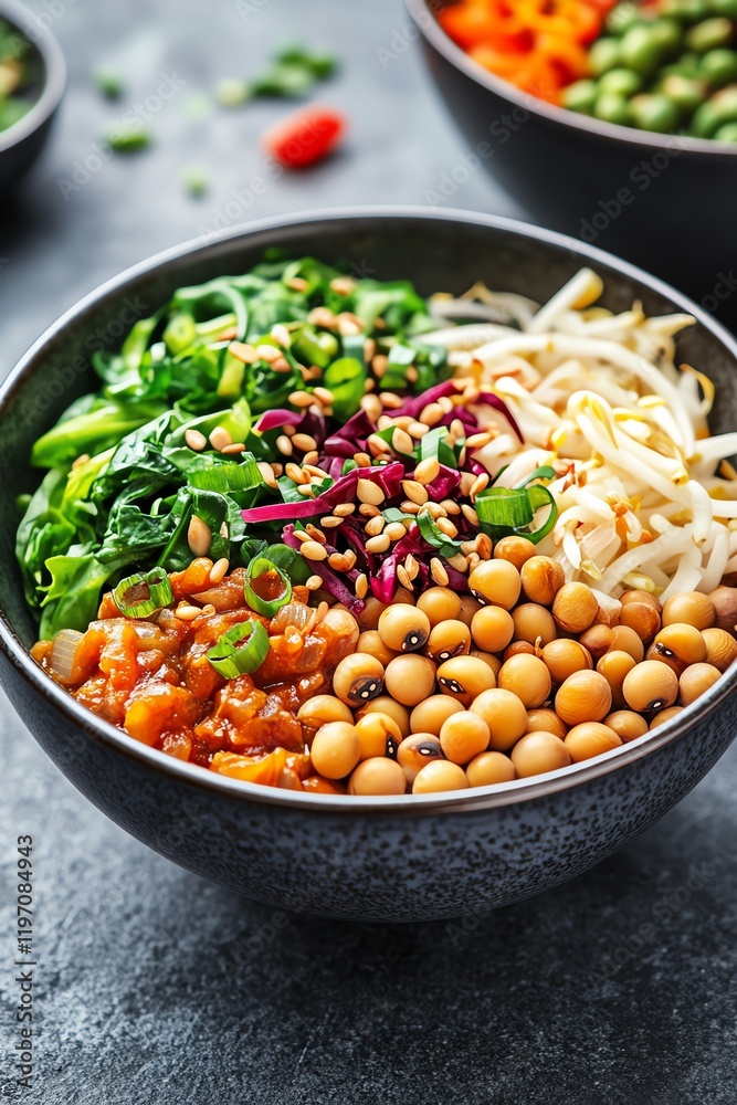 Proteinpacked soybeans incorporated into a flavorful and nutritious meal, flat design illustration