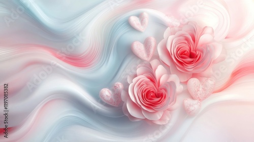 Valentines Day 3D background with flowing designs and soft pastel hues for a serene effect