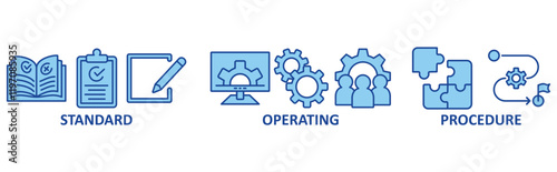 SOP icon set illustration concept with icon of standard, operating, procedure	