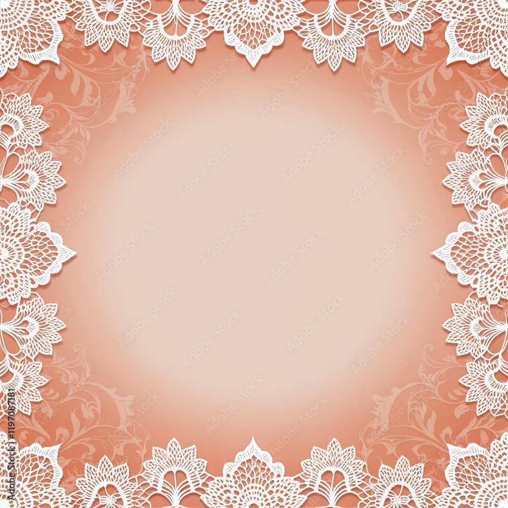 Soft peach and white lace patterns framing the edges for a vintage romantic border design Soft peach and white lace patterns framing the edges for a vintage romantic border design