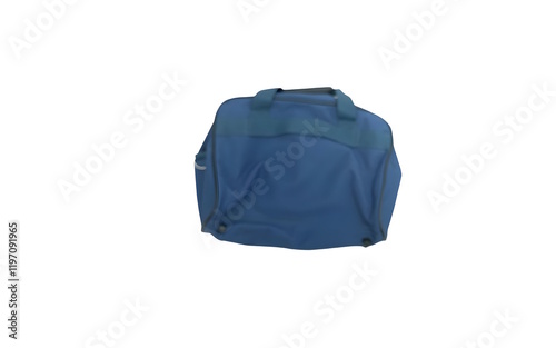 A blue old duffel bag with two handles on the top isolated against white background photo