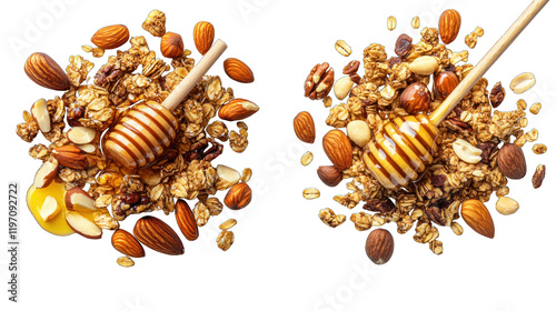 Two bowls of cereal with honey and nuts
