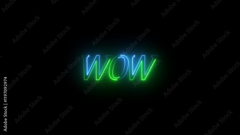 Wow neon sign animation. Glowing neon lines wow text animation on black background. Seamless loop. neon luxury wow text animation. Wow neon sign animation. Glowing neon lines wow text animation on black background. Seamless loop. neon luxury wow text animation.