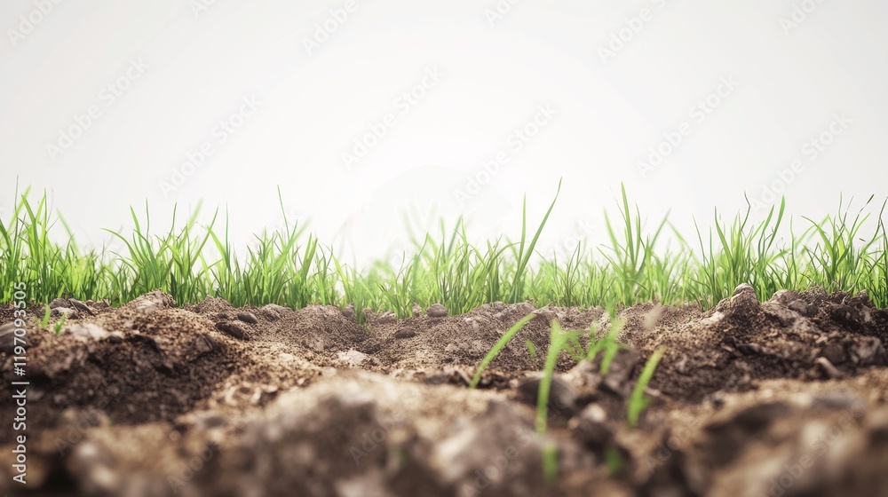 3D Close-Up View of Layered Soil with Fresh Grass in Focus 3D Close-Up View of Layered Soil with Fresh Grass in Focus