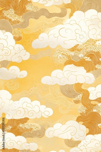Golden Cloudscape: Elegant Asian-Inspired Art Print