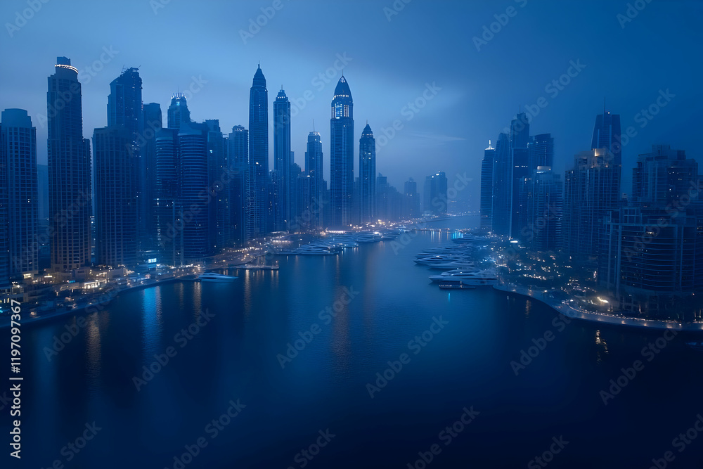 Fototapeta premium Night Cityscape Skyline Illustration