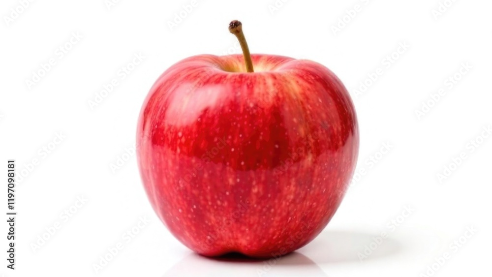 Close-Up of a Red Apple on a White Background. Apple Day. World Health Day. National Vegetarian Week. Grocery Stores, Supermarkets, Nutrition Brands, Recipe Platforms. Close-Up of a Red Apple on a White Background. Apple Day. World Health Day. National Vegetarian Week. Grocery Stores, Supermarkets, Nutrition Brands, Recipe Platforms.