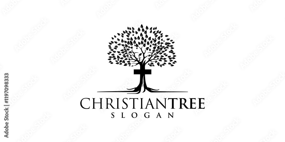Obraz premium cross tree vector logo design.