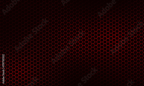 Abstract modern dark background red neon hexagons texture, honeycomb gradient colors, vector template backdrop banner.
