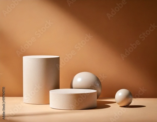 Podium for cosmetic presentation on beige neutral background. photo