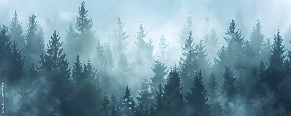 Obraz premium A forest with trees and fog