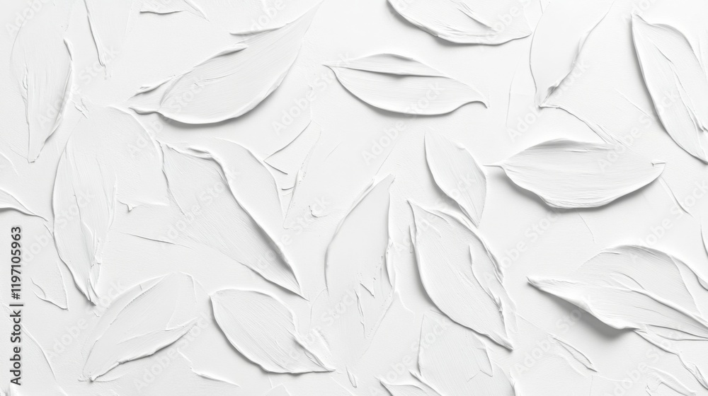 Fototapeta premium White textured background with leaf-like shapes created using white paint on a flat surface