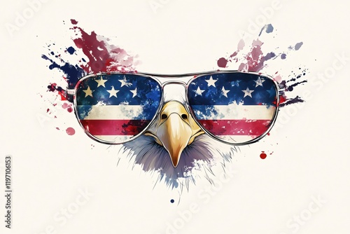 Patriotic Eagle Portrait Cool Aviator Sunglasses American Flag Watercolor Style