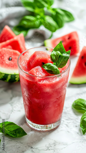 Wallpaper Mural Refreshing Watermelon Smoothie Garnished With Fresh Basil on a Clean Marble Countertop Torontodigital.ca