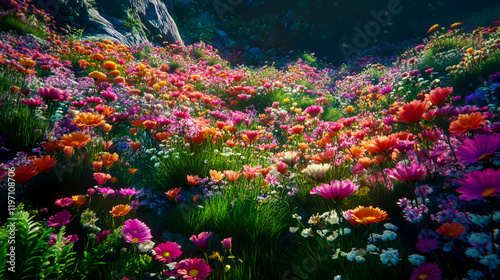 A vibrant landscape of melapodium flower garden photo