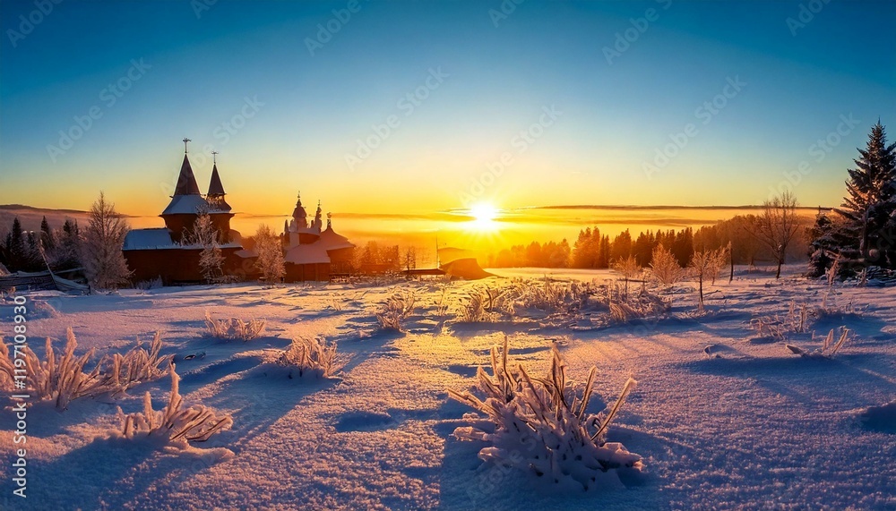 Fototapeta premium Winter dawn on snow frost