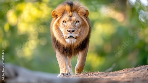 Old lion ventures through the jungle in search of life-giving water photo