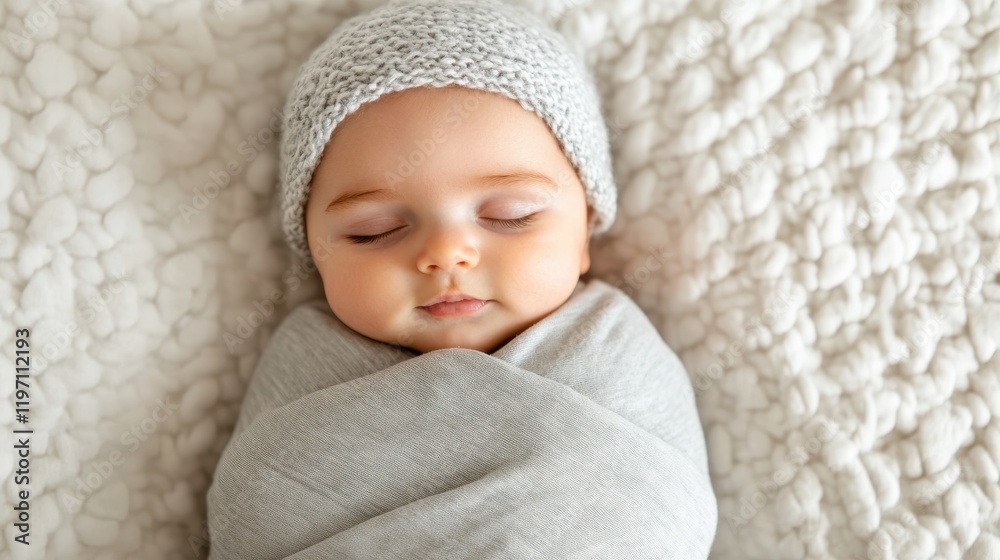 Newborn baby swaddled in soft fabric resting peacefully at the hospital Newborn baby swaddled in soft fabric resting peacefully at the hospital