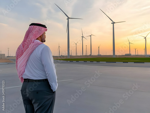 Sunset Wind Farm Realistic Image photo