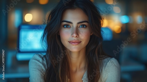 Wallpaper Mural Young professional woman engaged in tech projects at modern office Torontodigital.ca