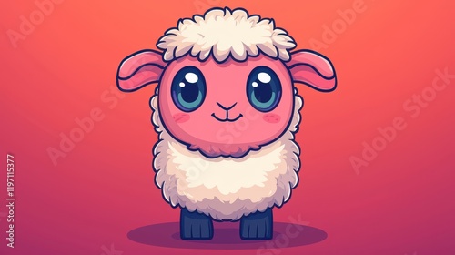 Wallpaper Mural Cute and funny mascot featuring a cartoon sheep illustration with big eyes and fluffy white wool stands against a vibrant background Torontodigital.ca