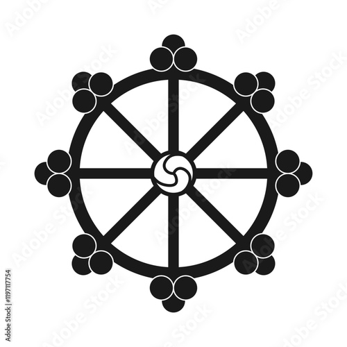 Dharma wheel. Buddhist wheel. Vector