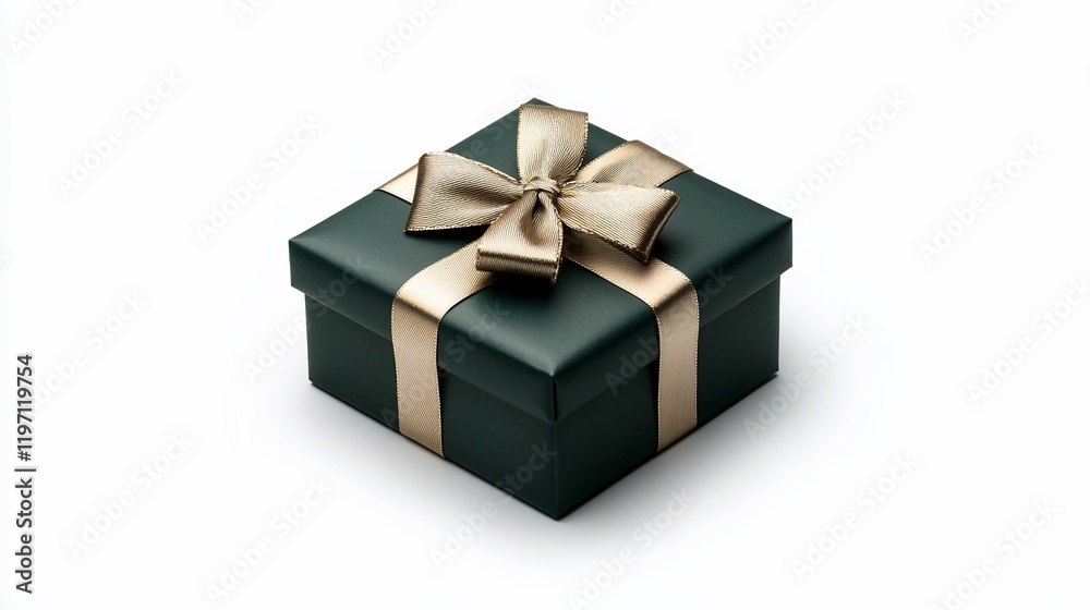 Dark green gift box with gold ribbon. Dark green gift box with gold ribbon.