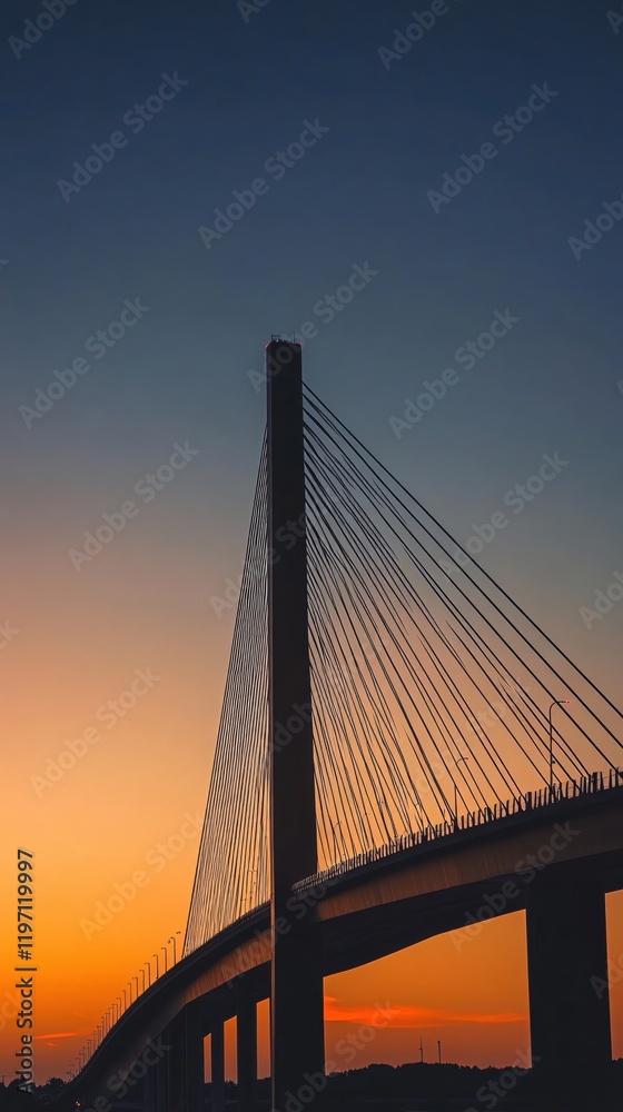 Fototapeta premium Majestic Bridge Silhouette at Sunset Golden Hour Sky