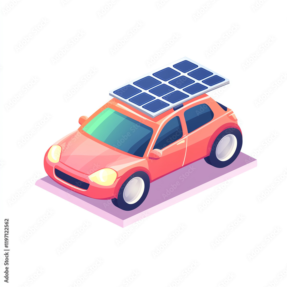 A vibrant illustration of a solar-powered car with a sleek design, showcasing sustainable technology in modern transportation.