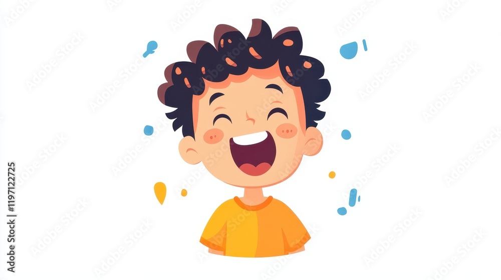 Happy smiling kid graphic with curly hair on a white background expressing joy and playfulness through vibrant colors and cheerful energy Happy smiling kid graphic with curly hair on a white background expressing joy and playfulness through vibrant colors and cheerful energy