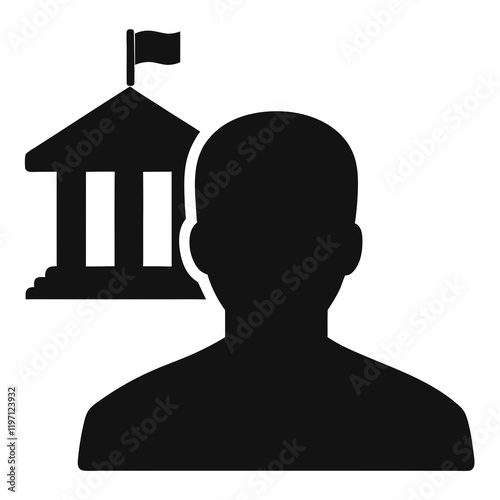 A man is standing in front of a building with a flag on top. The building is a courthouse