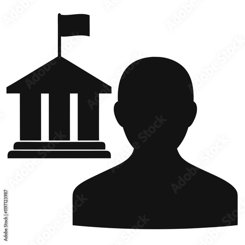A man is standing in front of a building with a flag on top. The building is a courthouse