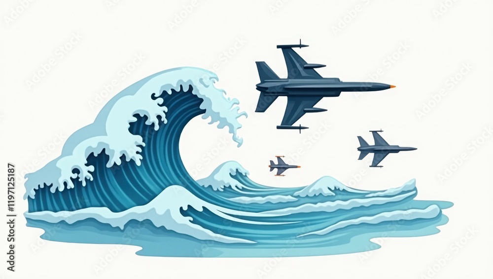 wave with air combat icons 2d flat icons illustration wave with air combat icons 2d flat icons illustration